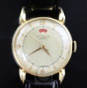 A gentleman's 1950's? 14ct gold Jaeger Le Coultre automatic wrist watch with power reserve