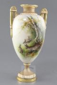 Charley Baldwyn for Royal Worcester. A rare rabbit painted two handled vase, date code for 1903,