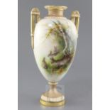 Charley Baldwyn for Royal Worcester. A rare rabbit painted two handled vase, date code for 1903,