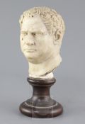 A marble portrait head of a man, possibly Emperor Vitellius, Roman Imperial or later on a turned