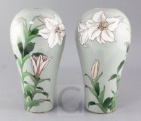 A fine pair of Japanese cloisonne enamel celadon ground vases, studio of Hayashi Kodenji, Meiji/