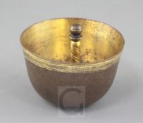 A Herrengrund parcel gilt copper miners cup, with inscription to the outer rim, diameter 3in. height