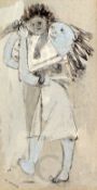 § Louis Le Brocquy HRHA (1916-2012)carbon with watercolour and gouacheChild with doll - Hommage a
