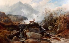 Clarence Roe (1850-1909)oil on canvasStag and deer in a landscapesigned29 x 49in.