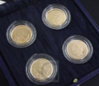 A Royal Mint set of four gold sovereigns; The Royal Portrait Collection, 1988, cased with