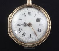 A late 18th century French three colour gold pocket watch, signed Dulac, with Roman and Arabic