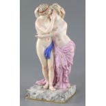 A Meissen group of Cupid and Psyche, late 19th century, after Schonheit, standing on a square '
