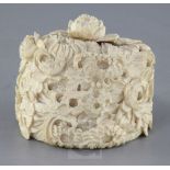 A Japanese 'thousand flower' ivory box and cover, early 20th century, profusely carved in high