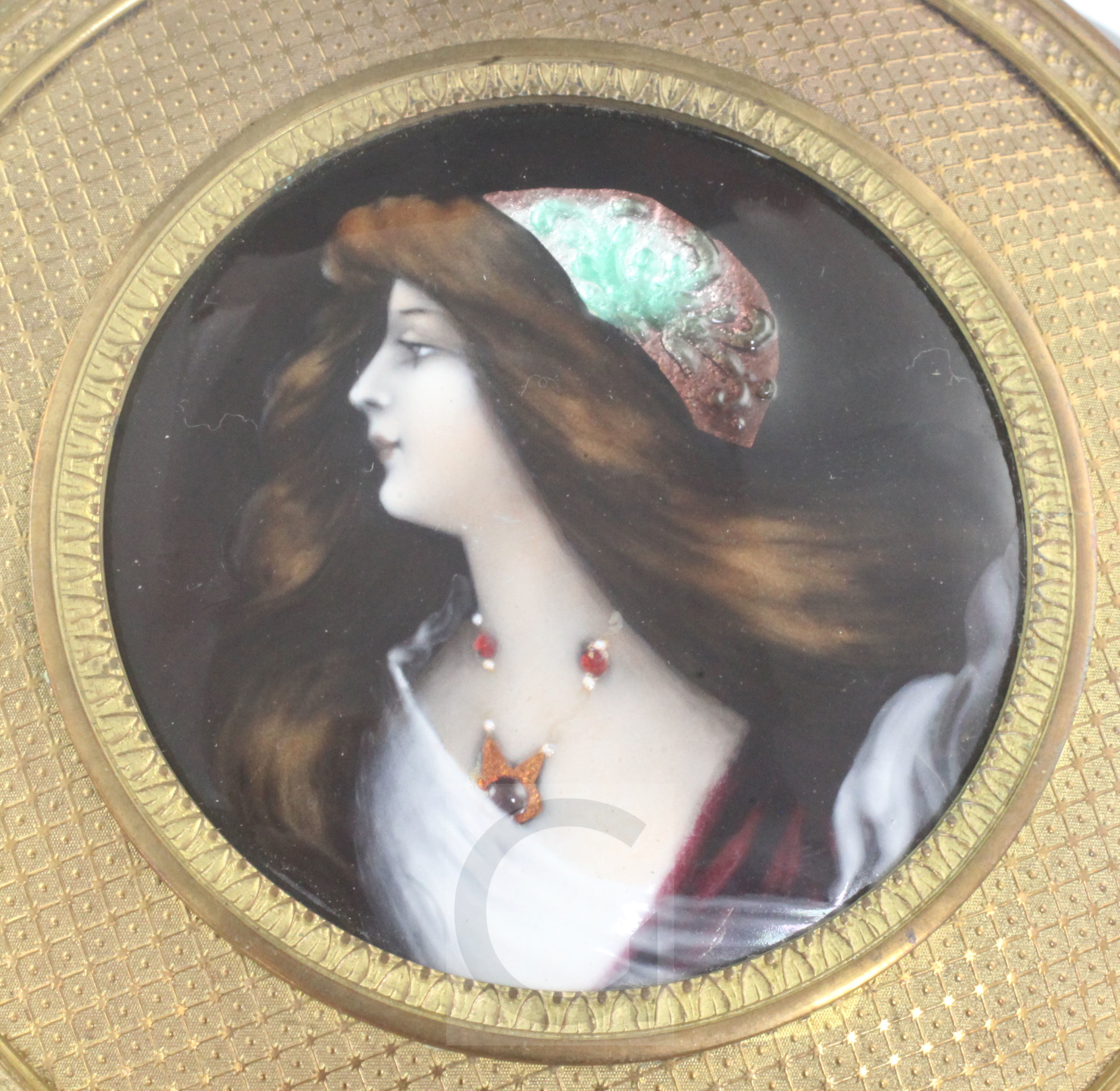 A late 19th century Palais Royale ormolu casket, inset with a Limoges enamel plaque of a lady, - Image 2 of 2