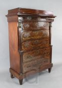 A French Restauration period brass strung mahogany tallboy, fitted six long drawers, W.3ft 7in. D.