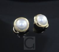 A pair of Tiffany & Co 14ct gold and mabe pearl ear clips, in Tiffany & Co box, 18mm.