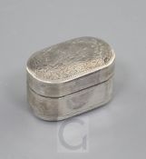 A George III bright cut engraved silver oval nutmeg grater, with hinged steel rasp, by Joseph