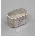 A George III bright cut engraved silver oval nutmeg grater, with hinged steel rasp, by Joseph