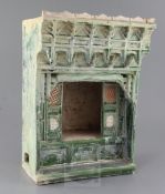 A large Chinese sancai pottery model of a shrine, Ming dynasty, with projecting frieze and open