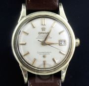 A gentleman's early 1960's steel and gold plated Omega Constellation Calendar automatic wrist watch,