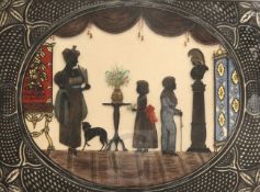 Victorian Schoolreverse painting on glassSilhouette of an interior with mother and children and