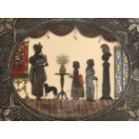 Victorian Schoolreverse painting on glassSilhouette of an interior with mother and children and