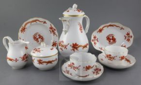 A Meissen Red Court Dragon pattern twenty five piece coffee set, 20th century, underglaze blue