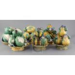 Six Chinese Canton pottery models of stacking fruit in dishes, late 19th century, including peaches,