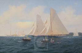 § Brian J. Jones (1945-)oil on canvasThe Big Class Boats Racing off Cowes 1930signed, label verso8 x