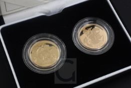 A Royal Mint set of two gold proof sovereigns, 2004 and 2005, cased with paperwork.