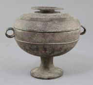 A Chinese archaic bronze ritual vessel and cover, Dou, Warring States period, 5th-4th century B.