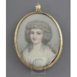Circle of Richard Cosway (1742-1821)oil on ivoryMiniature of a ladyinitialled2 x 1.5in.
