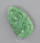 A Chinese green jadeite pendant, carved in openwork with bitter melons, leaves and tendrils, 3.3cm