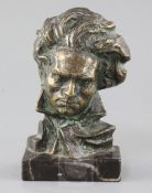 Pierre Le Faguays. A bronze bust of Beethoven, signed, on marble plinth, height 7.25in.