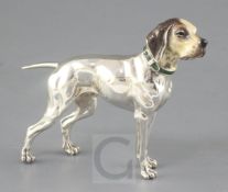 An Italian Saturno silver and enamel miniature model of a dog, height 11.2cm.