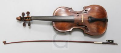 A late 18th century violin by Ludwig Bausch, c.1780 with makers label, in fitted case with bow,