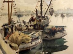 Paul Julian Hull (American 1914-1985)watercolourFishing boats in Los Angeles harboursigned and dated
