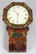 George Fitch of Gravesend. A William IV brass inset mahogany drop dial wall timepiece, single