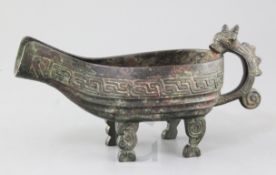 A Chinese archaic bronze ritual pouring vessel, Yi, possibly Western Zhou dynasty