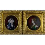 Pierre Bonnaud (1865-1930). A pair of Limoges enamel plaques, depicting medieval ladies, signed, 6.