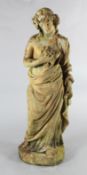 A Victorian terracotta figure of a classical muse holding grapes, H.4ft3in.