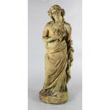 A Victorian terracotta figure of a classical muse holding grapes, H.4ft3in.