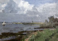 § Campbell Archibald Mellon (1878-1955)oil on boardCoastal landscape with windmill8.5 x 11.5in.