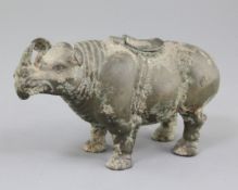 A rare Chinese archaic bronze 'rhinoceros' ritual wine vessel, Zun, early Western Han dynasty, 3rd-