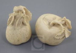 Two Chinese ivory models of fruit, 19th century, height 5cm and 7.3cmFrom the collection of a Hong