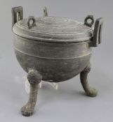 A Chinese archaic bronze ritual food vessel and cover, Ding, Eastern Zhou dynasty, 5th-4th century