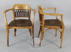 A pair of J & J Kohn bentwood piano back chairs designed by 'Otto Wagner', stamped to the