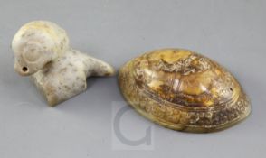 A rare Chinese archaic white and yellow jade ornament, probably Eastern Zhou dynasty, of domed