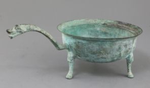 A Chinese archaic bronze tripod wine-warming vessel, Jiao Dou, Eastern Han dynasty, 1st-3rd