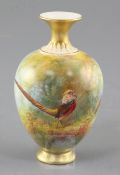 Sedgley for Royal Worcester. A golden pheasant painted small ovoid vase, date code for 1929,