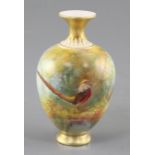 Sedgley for Royal Worcester. A golden pheasant painted small ovoid vase, date code for 1929,