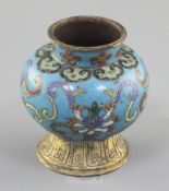 A Chinese cloisonne enamel and gilt bronze jarlet, 17th / 18th century, decorated with lotus flowers