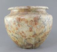 A carved and turned alabaster bowl, diameter 14in. height 11in.