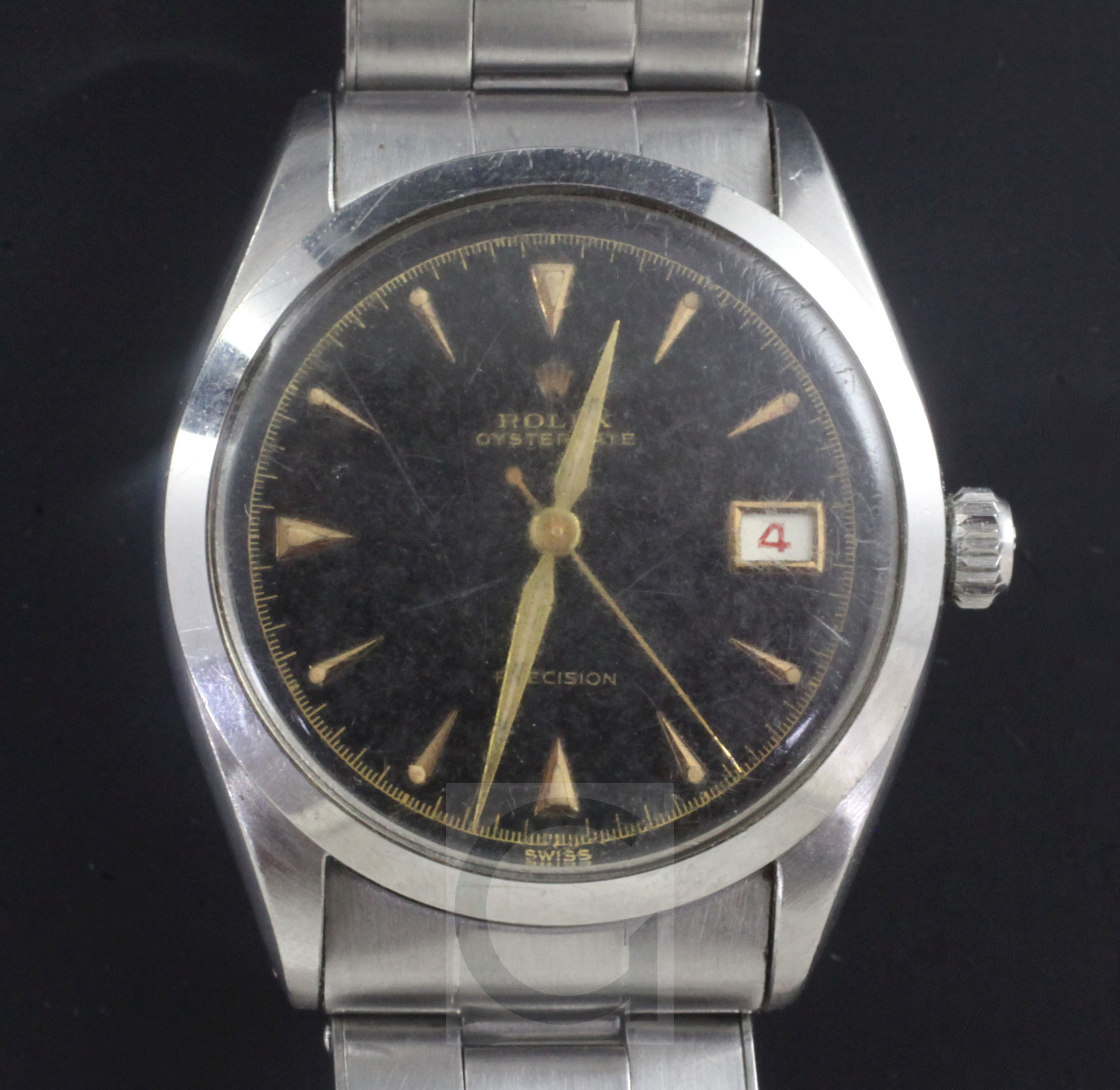 A gentleman's 1950's stainless steel Rolex Oysterdate Precision manual wind wrist watch, with
