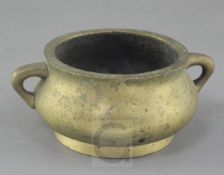 A Chinese bronze gui censer, Xuande mark, probably 19th century, with a pair of lug handles to